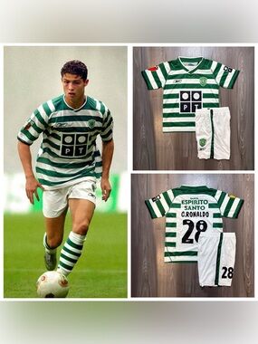 CRISTIANO RONALDO #28 Sporting Lisbon 2003 Home Jersey Kids Kit